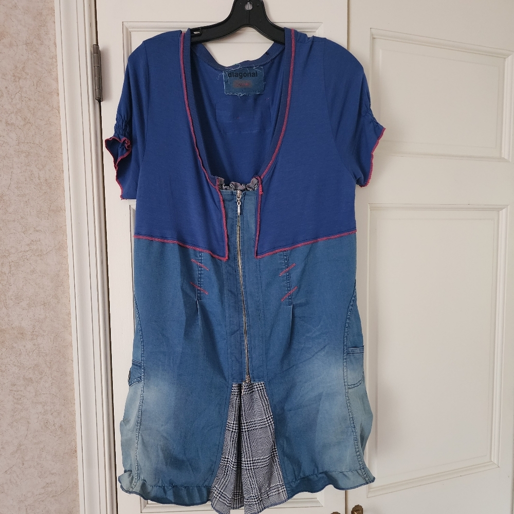 Diagonal Zipper Denim Dress.